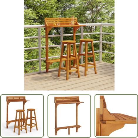The Living Store Ensemble de bar de balcon 3 pcs Bois d'acacia massif - Meubles De Jardin - Salon De Jardin - Table Bistro - Set De Jardin - Table Acacia