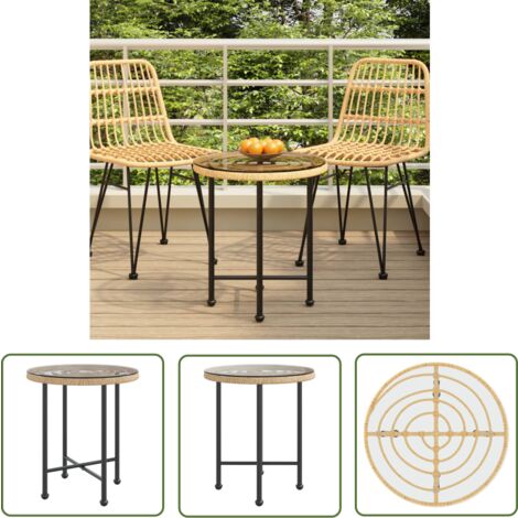 The Living Store Table de salle à manger Ø50 cm Verre trempé et acier - Table De Jardin - Table Bistro - Table Extérieure - Table Ronde - Table En Métal (1/5)