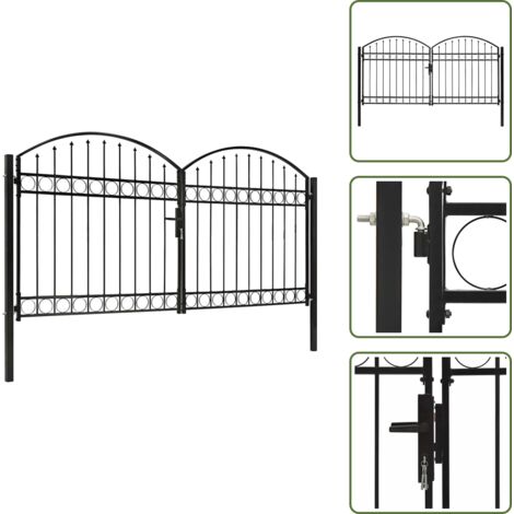 Vidaxl – Portail fer et acier double porte 300x150 cm – Arc en acier – Revêtement anti-corrosion – Sécurisé avec serrure et poignée