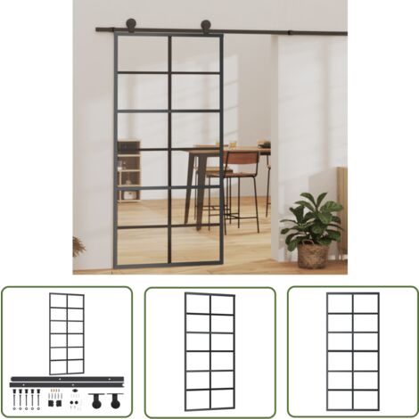 The Living Store Porte coulissante et quincaillerie Verre et Aluminium 90x205 cm - Portes Coulissantes - Porte Vitrée - Porte Aluminium - Portes Intérieures - Kit De Montage Porte (1/5)