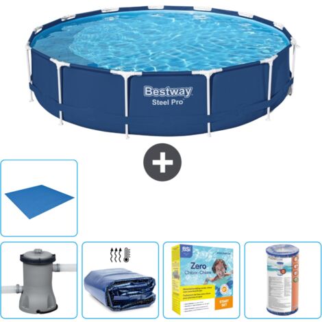 Piscine Bestway Ronde Steel Pro - 396 x 84 cm - Bleue - Comprend des Accessoires CB16 (1/5)