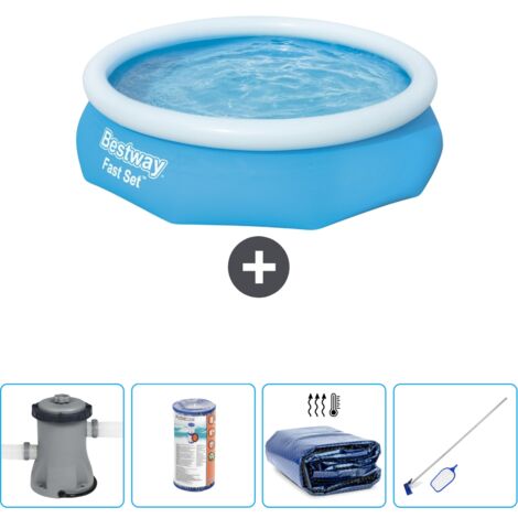 Piscine gonflable ronde Bestway à réglage rapide - 305 x 76 cm - Bleue - Comprend des Accessoires CB54 (1/4)