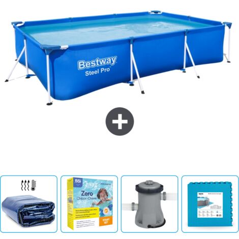 Piscine Bestway Rectangulaire Steel Pro - 300 x 201 x 66 cm - Bleue - Incluse Accessoire CB7 (1/5)