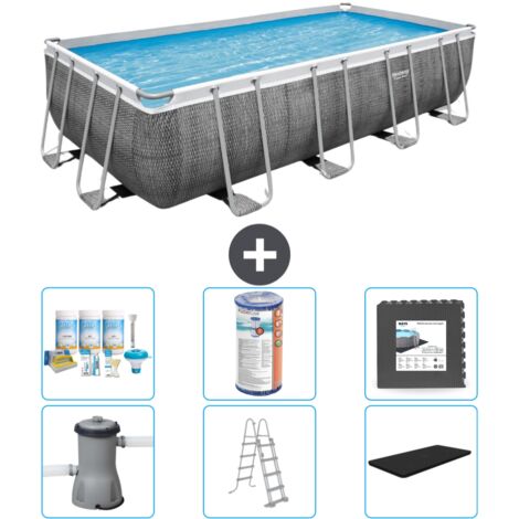 Piscine Rectangulaire Bestway Power Steel - Impression Rotin - 488 x 244 x 122 - Comprend des Accessoires CB31 (1/4)