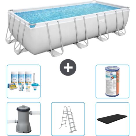 Piscine Rectangulaire Bestway Power Steel - 488 x 244 x 122 - Grise - Comprend des Accessoires CB29 (1/3)