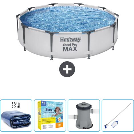 Piscine Bestway Ronde Steel Pro MAX - 305 x 76 cm - Grise - Incluse Accessoire CB10 (1/5)