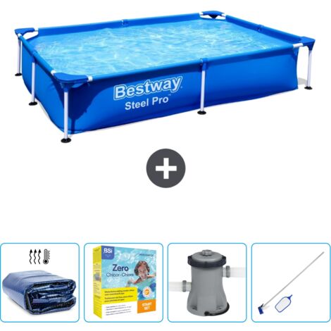 Piscine Bestway Rectangulaire Steel Pro - 221 x 150 x 43 cm - Bleue - Incluse Accessoire CB10 (1/5)