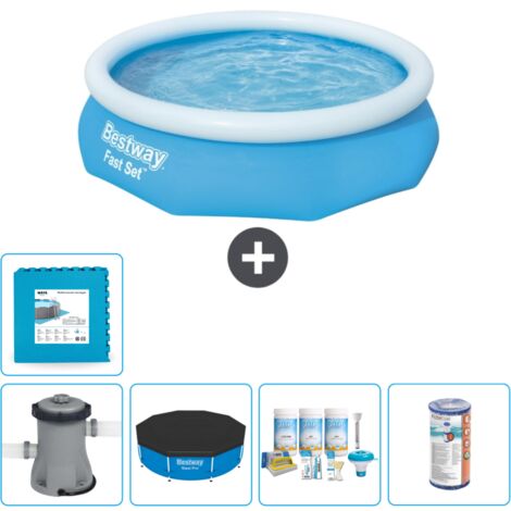 Piscine gonflable ronde Bestway à réglage rapide - 305 x 76 cm - Bleue - Comprend des Accessoires CB12 (1/5)