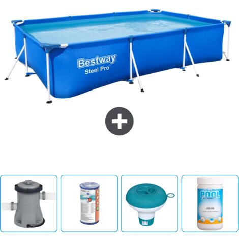 Piscine Bestway Rectangulaire Steel Pro - 300 x 201 x 66 cm - Bleue -  Comprend des Accessoires CB53 (1/4)
