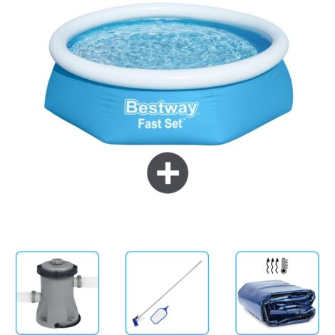 Piscine Gonflable Ronde Fast Set Bestway - 244 x 61 cm - Bleue - Incluse Accessoire CB45 (1/4)