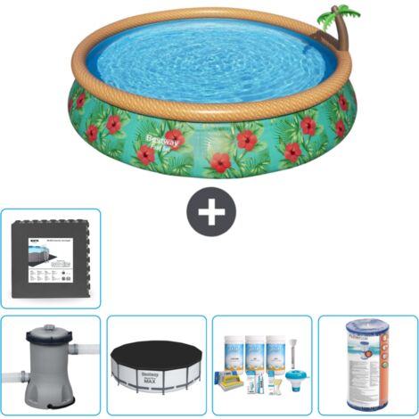Piscine gonflable ronde Bestway à réglage rapide - Paradise Print - 457 x 84 cm - Comprend des Accessoires CB13 (1/5)