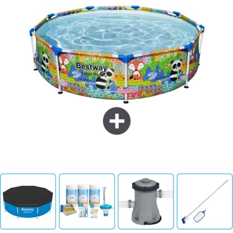 Piscine Bestway Ronde Steel Pro - 274 x 66 cm - Imprimé Animal - Incluse Accessoire CB5 (1/5)