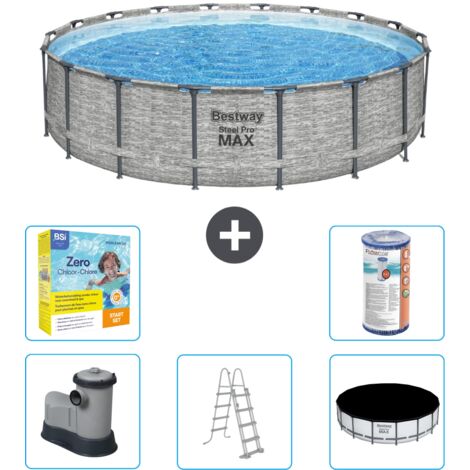 Piscine Bestway ronde Steel Pro MAX - Stone Print - 549 x 122 - Comprend des Accessoires CB33 (1/3)