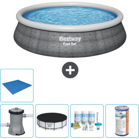 Piscine gonflable ronde Bestway à réglage rapide - Imprimé rotin - 457 x 84 cm - Comprend des Accessoires CB11 (1/5)