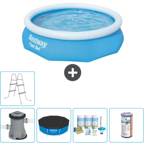 Piscine gonflable ronde Bestway à réglage rapide - 305 x 76 cm - Bleue - Comprend des Accessoires CB14 (1/5)