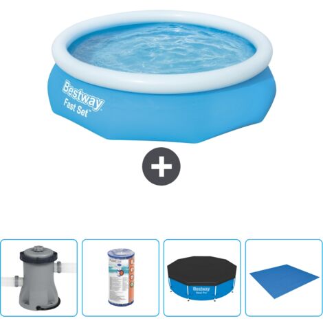 Piscine gonflable ronde Bestway à réglage rapide - 305 x 76 cm - Bleue - Comprend des Accessoires CB52 (1/4)
