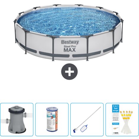 Piscine Bestway Ronde Steel Pro MAX - 366 x 76 cm - Grise - Comprend des Accessoires CB58 (1/4)