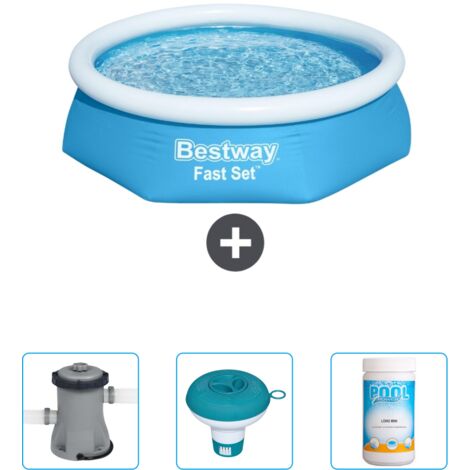 Piscine Gonflable Ronde Fast Set Bestway - 244 x 61 cm - Bleue - Incluse Accessoire CB41 (1/4)