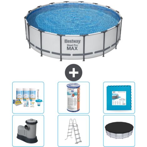 Piscine Bestway ronde Steel Pro MAX - 488 x 122 cm - Grise - Comprend des Accessoires CB30 (1/4)