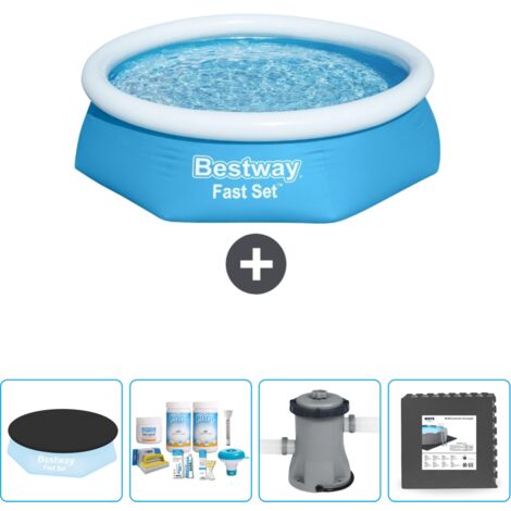 Piscine Gonflable Ronde Fast Set Bestway - 244 x 61 cm - Bleue - Incluse Accessoire CB3 (1/5)