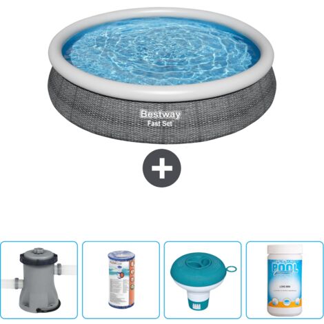 Piscine gonflable ronde Bestway à réglage rapide - Imprimé rotin - 366 x 76 cm - Comprend des Accessoires CB53 (1/4)