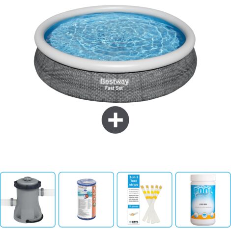 Piscine gonflable ronde Bestway à réglage rapide - Imprimé rotin - 366 x 76 cm - Comprend des Accessoires CB49 (1/4)