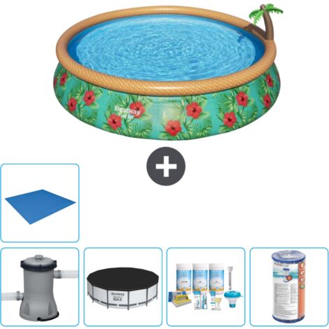 Piscine gonflable ronde Bestway à réglage rapide - Paradise Print - 457 x 84 cm - Comprend des Accessoires CB11 (1/5)