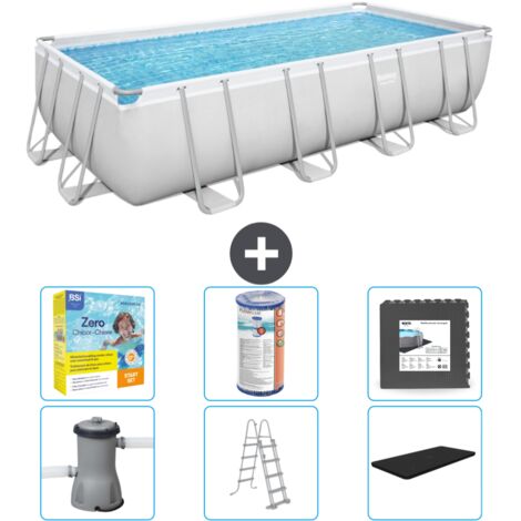 Piscine Rectangulaire Bestway Power Steel - 488 x 244 x 122 - Grise - Comprend des Accessoires CB35 (1/4)