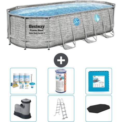 Piscine Bestway Oval Power Steel Swim Vista - Stone Print - 549 x 274 x 122 - Comprend des Accessoires CB30 (1/4)