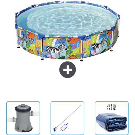 Piscine Bestway Ronde Steel Pro - 305 x 66 cm - Imprimé Jungle - Incluse Accessoire CB45 (1/4)