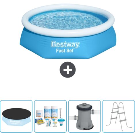 Piscine Gonflable Ronde Fast Set Bestway - 244 x 61 cm - Bleue - Incluse Accessoire CB4 (1/5)