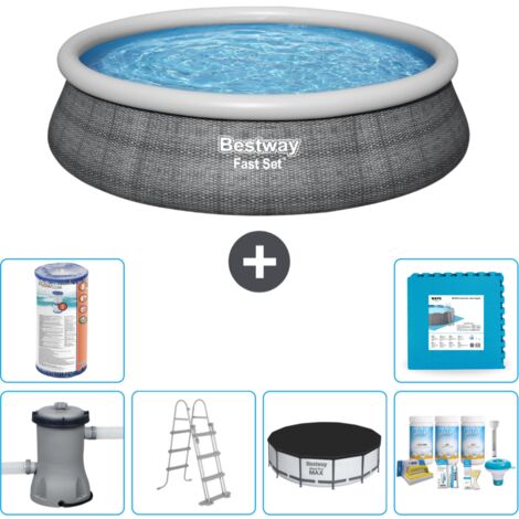 Piscine gonflable ronde Bestway à réglage rapide - Imprimé rotin - 457 x 107 cm - Comprend des Accessoires CB22 (1/5)