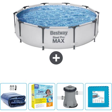 Piscine Bestway Ronde Steel Pro MAX - 305 x 76 cm - Grise - Incluse Accessoire CB7 (1/5)