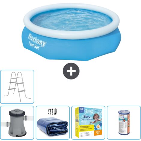 Piscine gonflable ronde Bestway à réglage rapide - 305 x 76 cm - Bleue - Comprend des Accessoires CB19 (1/5)