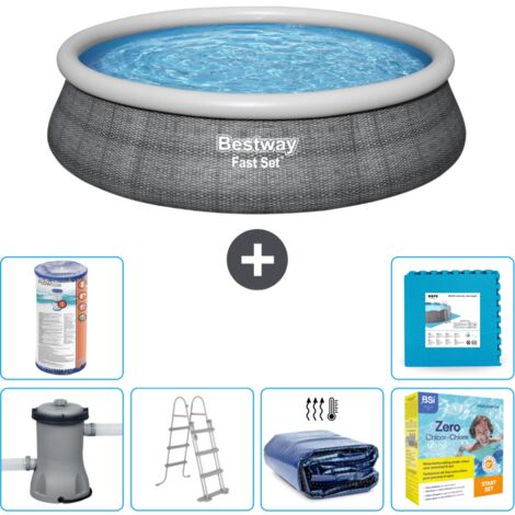 Piscine gonflable ronde Bestway à réglage rapide - Imprimé rotin - 457 x 107 cm - Comprend des Accessoires CB26 (1/5)