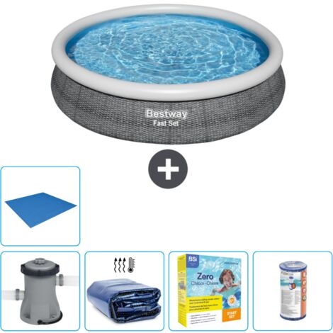 Piscine gonflable ronde Bestway à réglage rapide - Imprimé rotin - 366 x 76 cm - Comprend des Accessoires CB16 (1/5)
