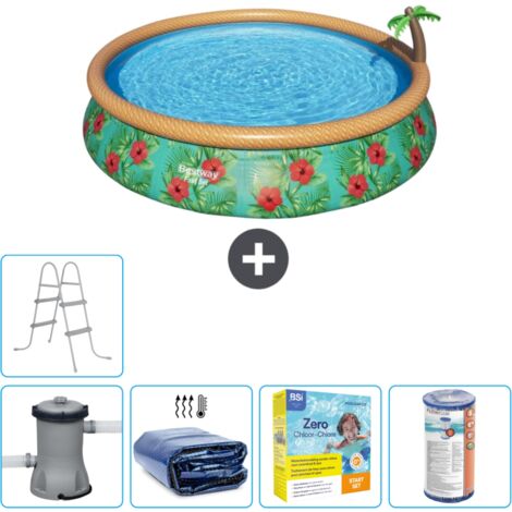 Piscine gonflable ronde Bestway à réglage rapide - Paradise Print - 457 x 84 cm - Comprend des Accessoires CB19 (1/5)