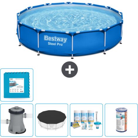 Piscine Bestway Ronde Steel Pro - 366 x 76 cm - Bleue - Comprend des Accessoires CB12 (1/5)
