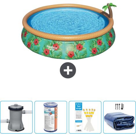 Piscine gonflable ronde Bestway à réglage rapide - Paradise Print - 457 x 84 cm - Comprend des Accessoires CB50 (1/4)