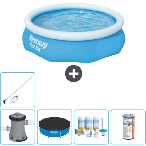 Piscine gonflable ronde Bestway à réglage rapide - 305 x 76 cm - Bleue - Comprend des Accessoires CB15 (1/5)