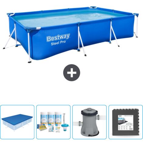 Piscine Bestway Rectangulaire Steel Pro - 300 x 201 x 66 cm - Bleue - Incluse Accessoire CB3 (1/5)