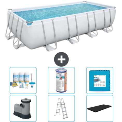 Piscine Rectangulaire Bestway Power Steel - 549 x 274 x 122 - Grise - Comprend des Accessoires CB30