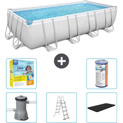 Piscine Rectangulaire Bestway Power Steel - 488 x 244 x 122 - Grise - Comprend des Accessoires CB33 (1/3)