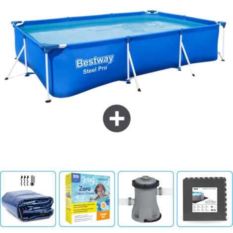 Piscine Bestway Rectangulaire Steel Pro - 300 x 201 x 66 cm - Bleue - Incluse Accessoire CB8 (1/5)