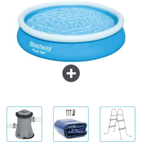 Piscine Gonflable Ronde Fast Set Bestway - 366 x 76 cm - Bleue - Incluse Accessoire CB47 (1/4)