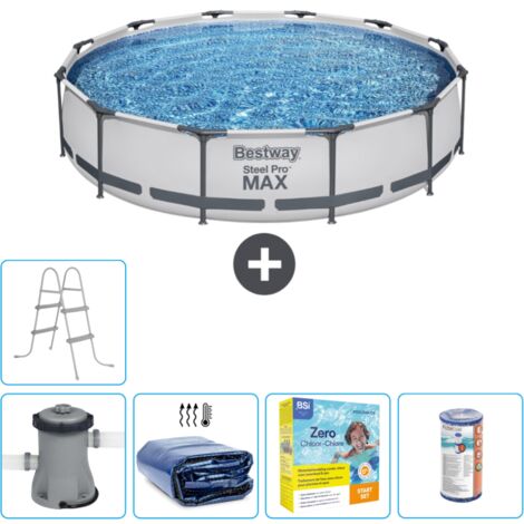 Piscine Bestway Ronde Steel Pro MAX - 366 x 76 cm - Grise - Comprend des Accessoires CB19 (1/5)