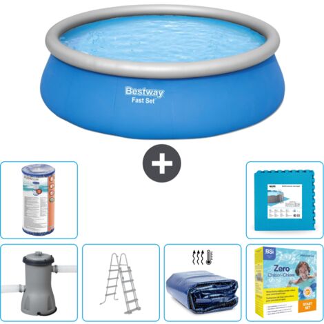 Piscine gonflable ronde Bestway à réglage rapide - 457 x 122 cm - Bleue - Comprend des Accessoires CB26 (1/5)