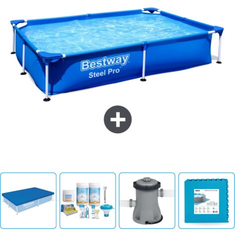 Piscine Bestway Rectangulaire Steel Pro - 221 x 150 x 43 cm - Bleue - Incluse Accessoire CB2 (1/5)