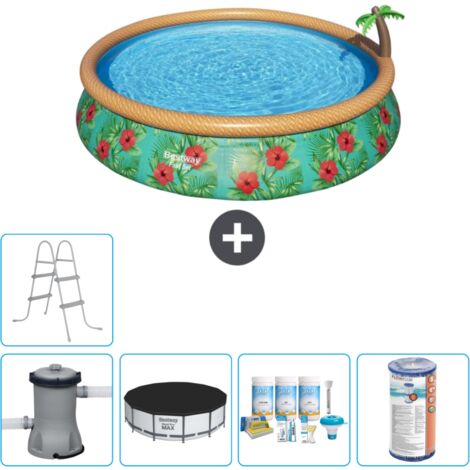 Piscine gonflable ronde Bestway à réglage rapide - Paradise Print - 457 x 84 cm - Comprend des Accessoires CB14 (1/5)