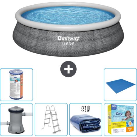 Piscine gonflable ronde Bestway à réglage rapide - Imprimé rotin - 457 x 107 cm - Comprend des Accessoires CB25 (1/5)